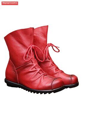 Genuine Leather Flat Ankle Boots Renaissance Handmade Casual Booties